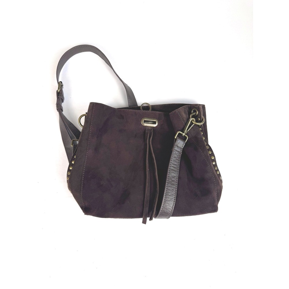 Harbour 2Nd Crossbody Chocolate Brown Suede Leather Brass Tone Studded Hobo Bag - Picture 4 of 16